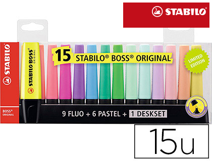 15 marcadores fluorescentes Stabilo Boss Original colores surtidos